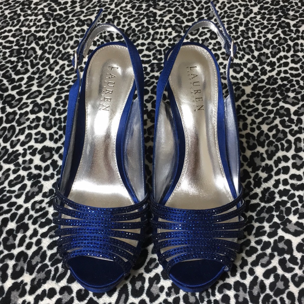 Lauren Ralph Lauren blue satin stone heels
